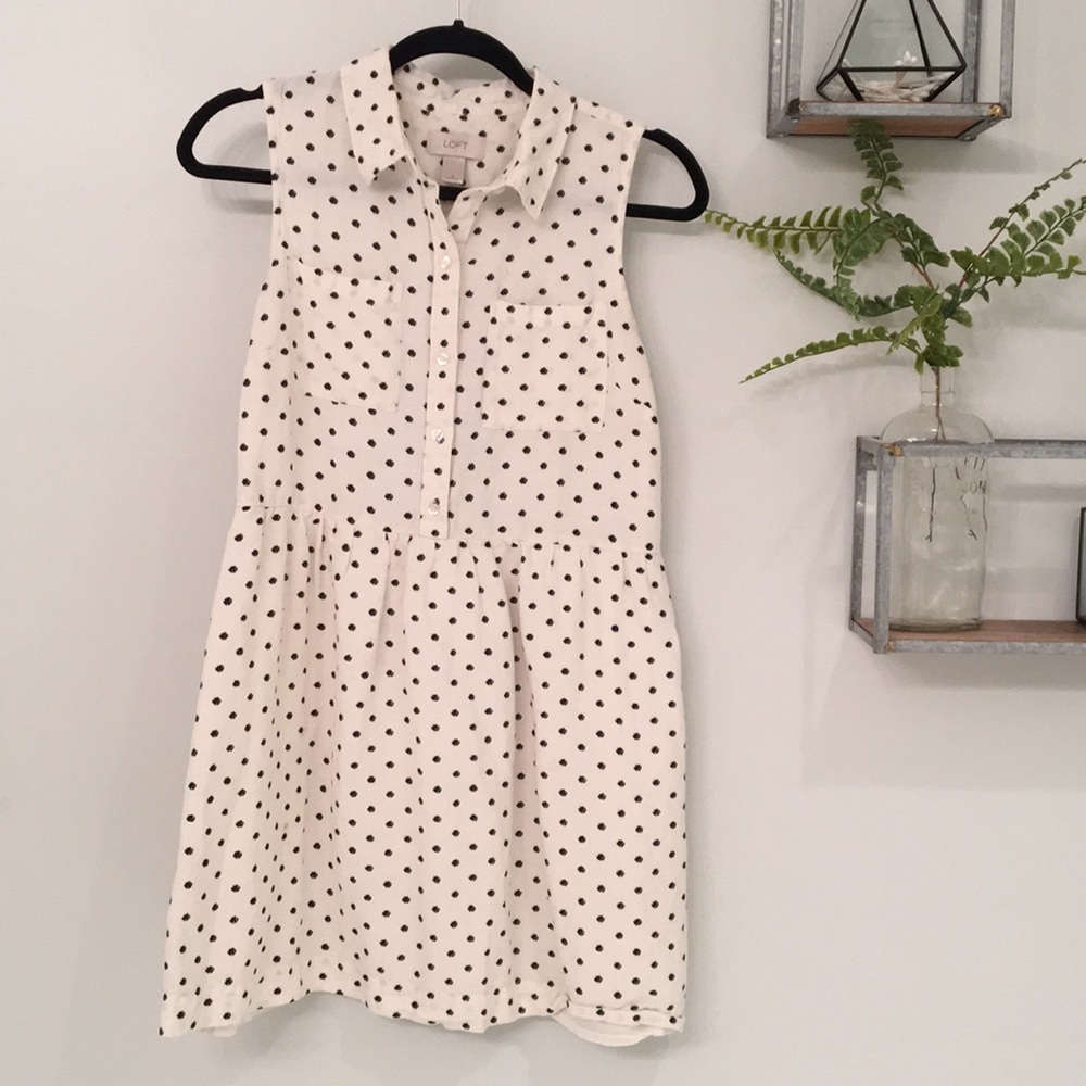 LOFT Polka Dot Button Down Dress Sz 6